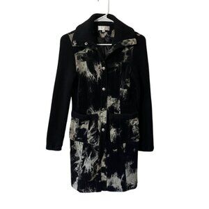 V'Cocca Long Corduroy Tie Dye Jacket Black Knit Sleeve Snap Button Women Size S